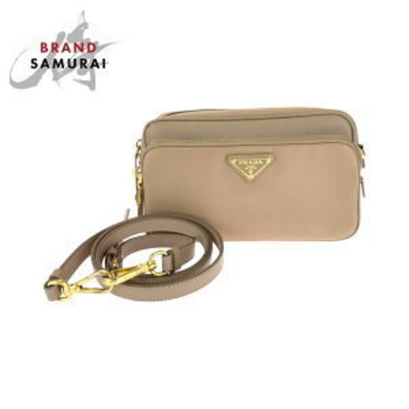 Prada pink leather pouch beige Bag Saffiano triangular Shoulder - Picture 1 of 9